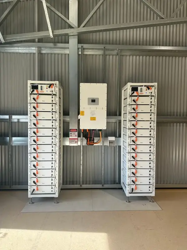 Installed battery storage cabinets and inverter equipment
